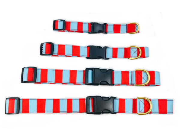red and blue stripe dog collar